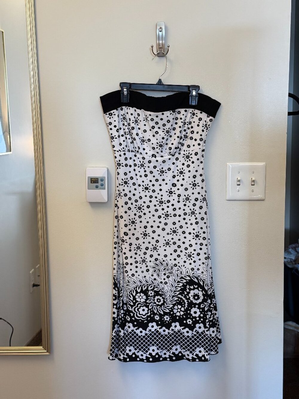strapless patterned dress